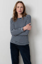 Marnie Frill Neck Striped Top, Navy