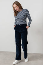 Marnie Frill Neck Striped Top, Navy