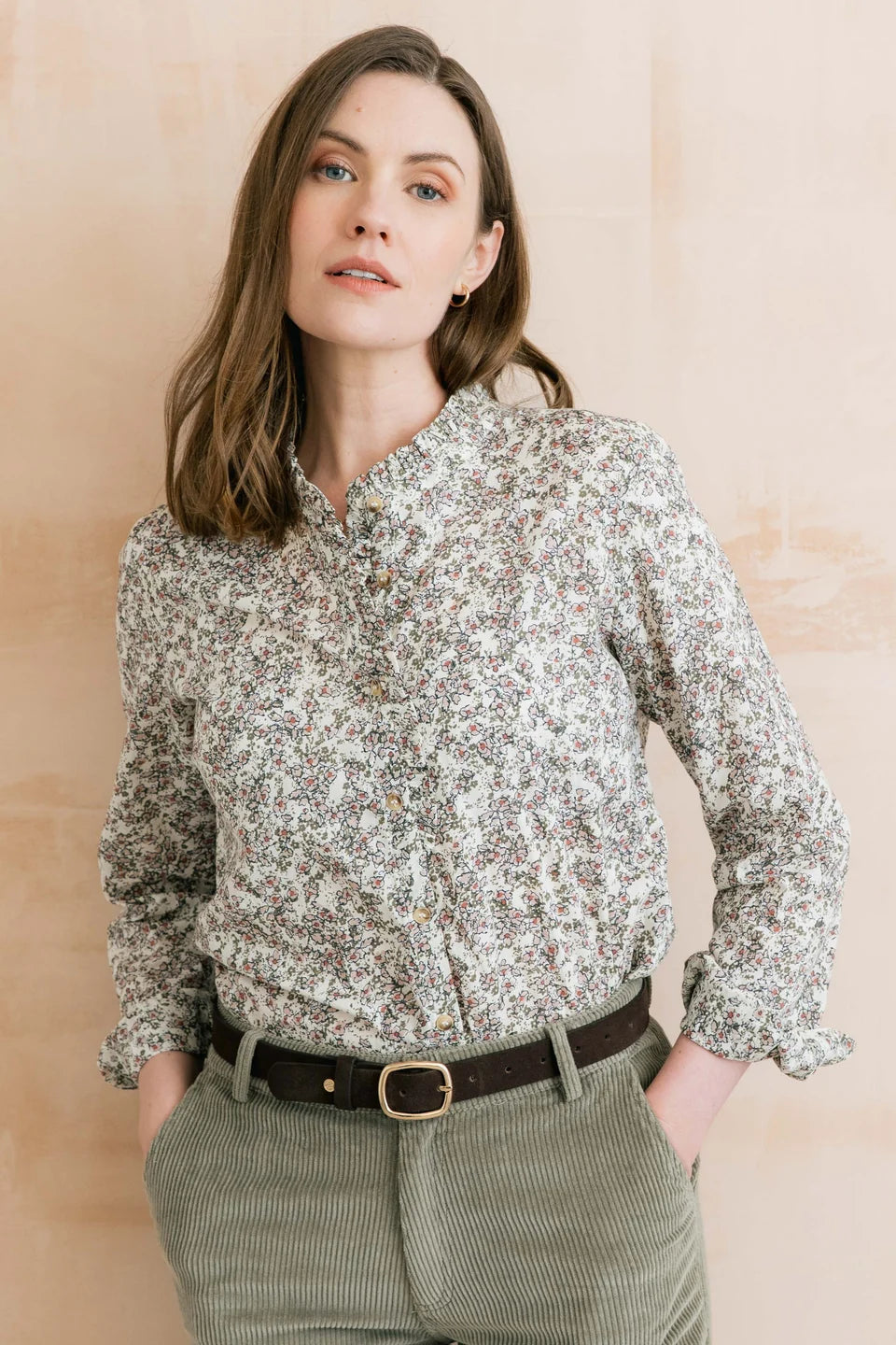 Rachel Organic Cotton Frill Blouse, Antique Pink