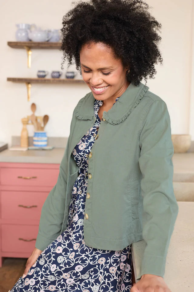 Rebecca Ruffle Collar Jacket, Laurel Green