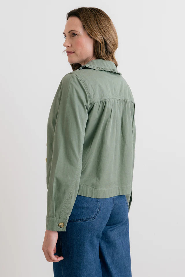 Rebecca Ruffle Collar Jacket, Laurel Green