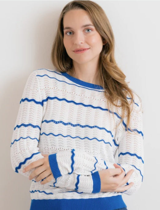 Sophie Organic Cotton Jumper, Cobalt White