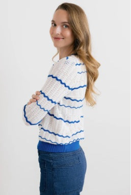 Sophie Organic Cotton Jumper, Cobalt White