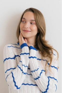 Sophie Organic Cotton Jumper, Cobalt White