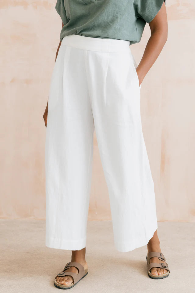 Summer Wide Leg Linen Blend Culottes, White