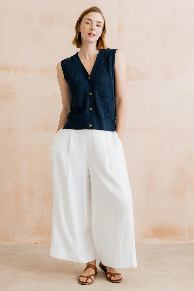 Summer Wide Leg Linen Blend Culottes, White