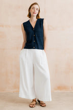 Summer Wide Leg Linen Blend Culottes, White