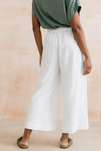Summer Wide Leg Linen Blend Culottes, White
