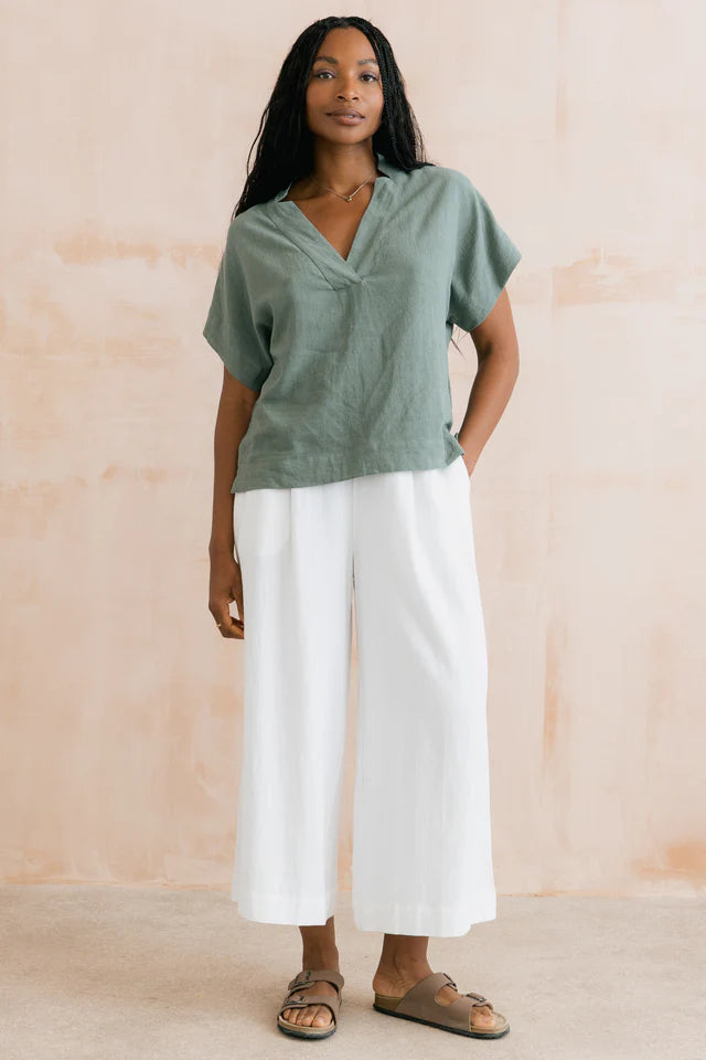 Summer Wide Leg Linen Blend Culottes, White