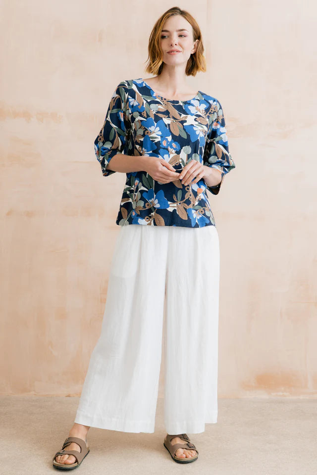 Summer Wide Leg Linen Blend Culottes, White