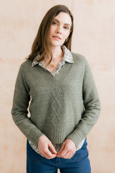Wickridge Textured Knit V-Neck Jumper, Sage