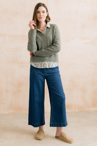 Wickridge Textured Knit V-Neck Jumper, Sage