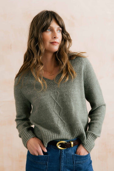 Wickridge Textured Knit V-Neck Jumper, Sage