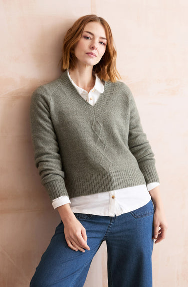 Wickridge Textured Knit V-Neck Jumper, Sage