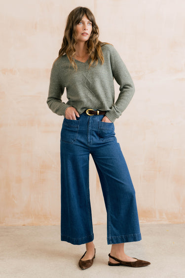 Wickridge Textured Knit V-Neck Jumper, Sage