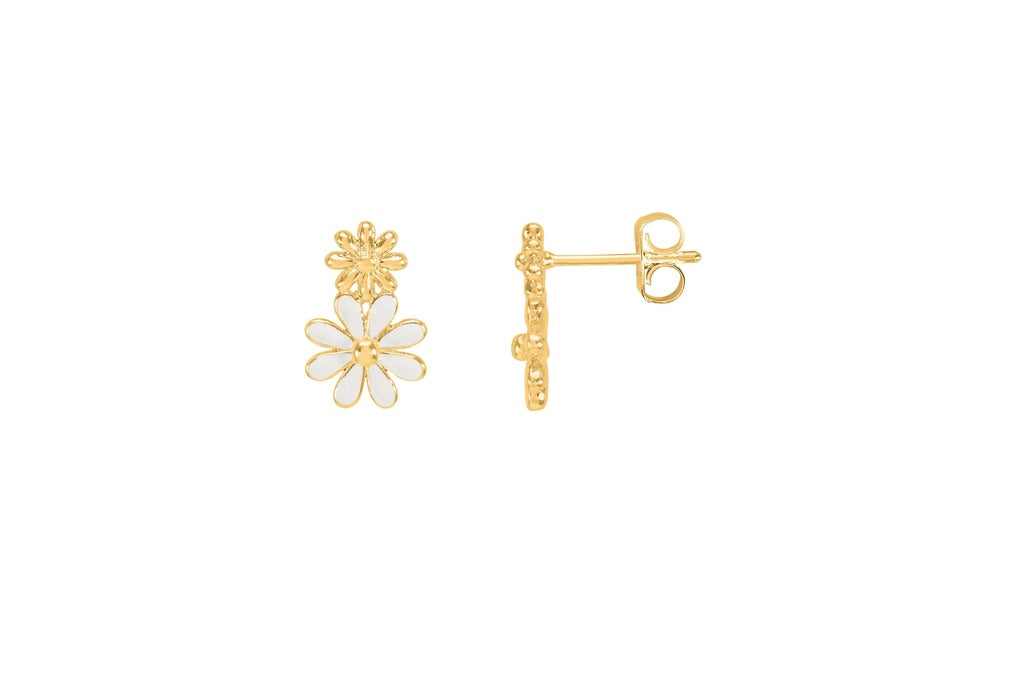 White Enamel Double Flower Studs