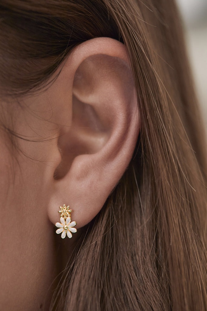 White Enamel Double Flower Studs