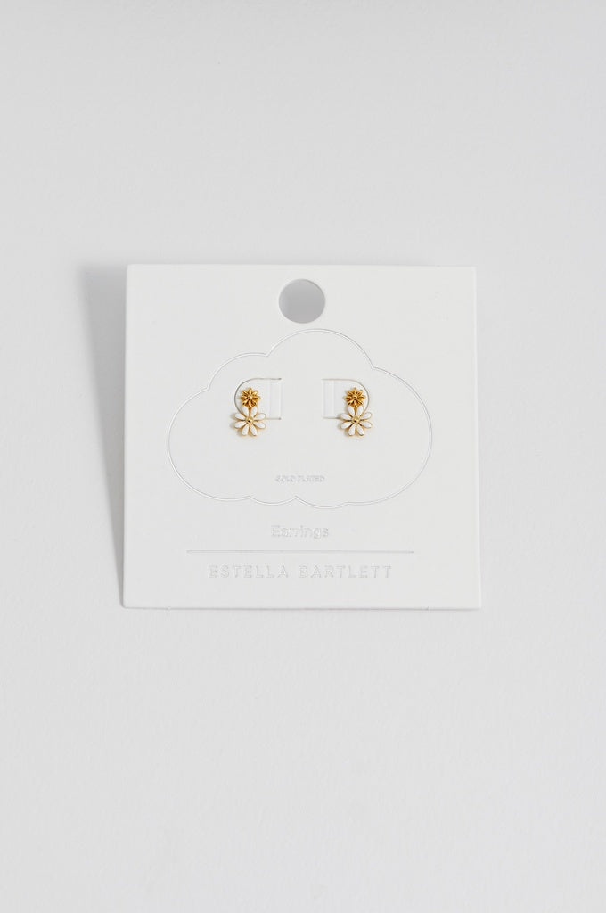 White Enamel Double Flower Studs