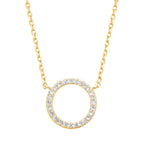 Large Pavé Set CZ Circle Necklace - Gold Plated