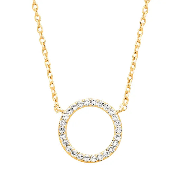 Large Pavé Set CZ Circle Necklace - Gold Plated