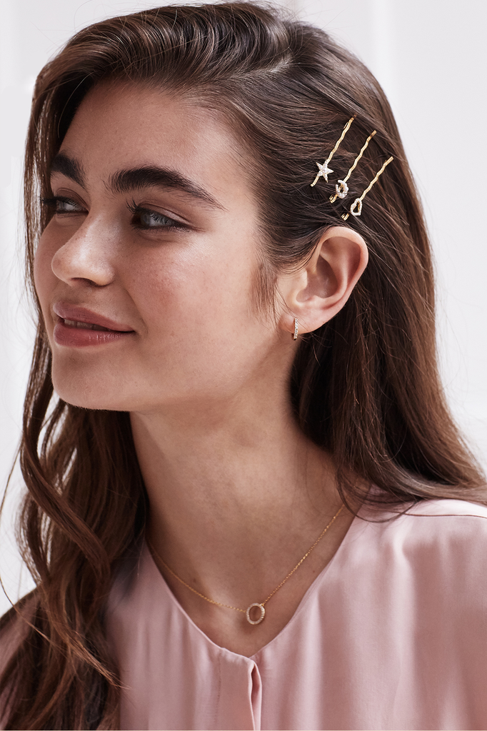 Large Pavé Set CZ Circle Necklace - Gold Plated