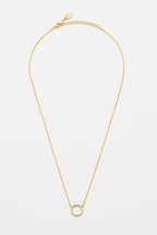 Large Pavé Set CZ Circle Necklace - Gold Plated