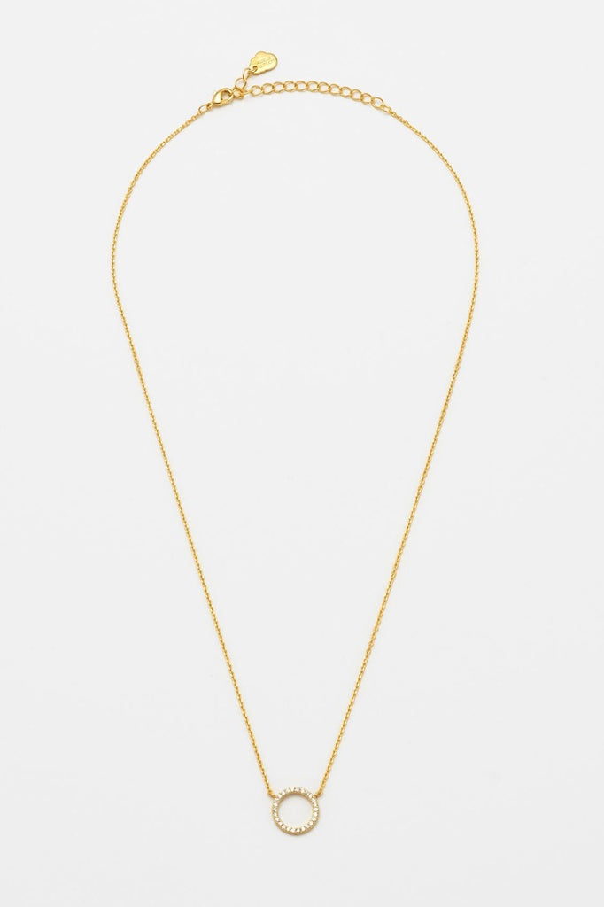 Large Pavé Set CZ Circle Necklace - Gold Plated
