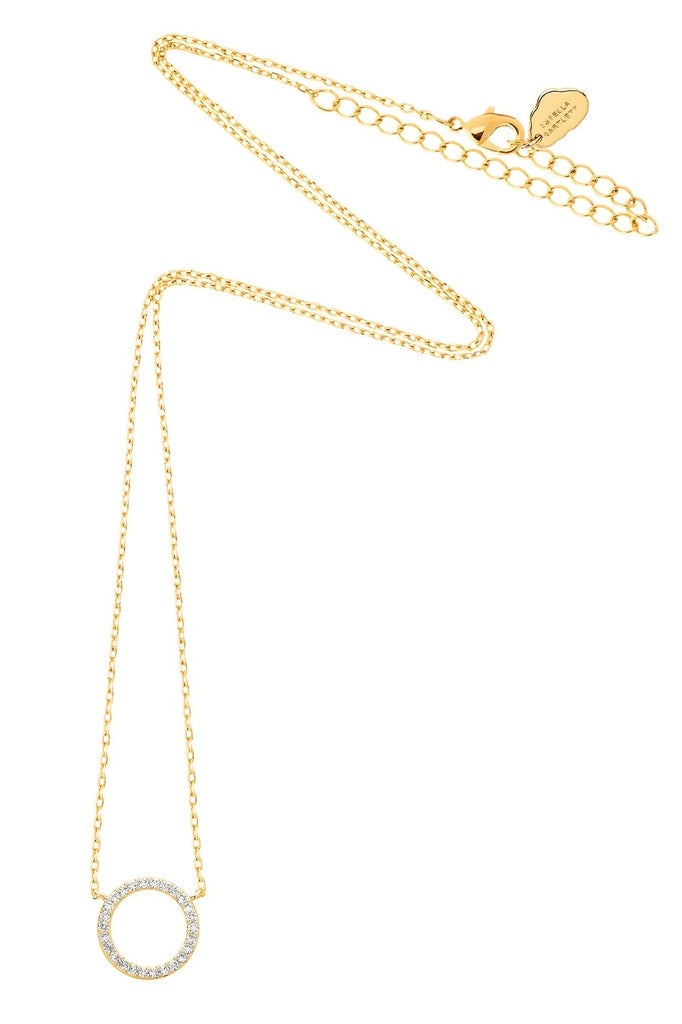 Large Pavé Set CZ Circle Necklace - Gold Plated