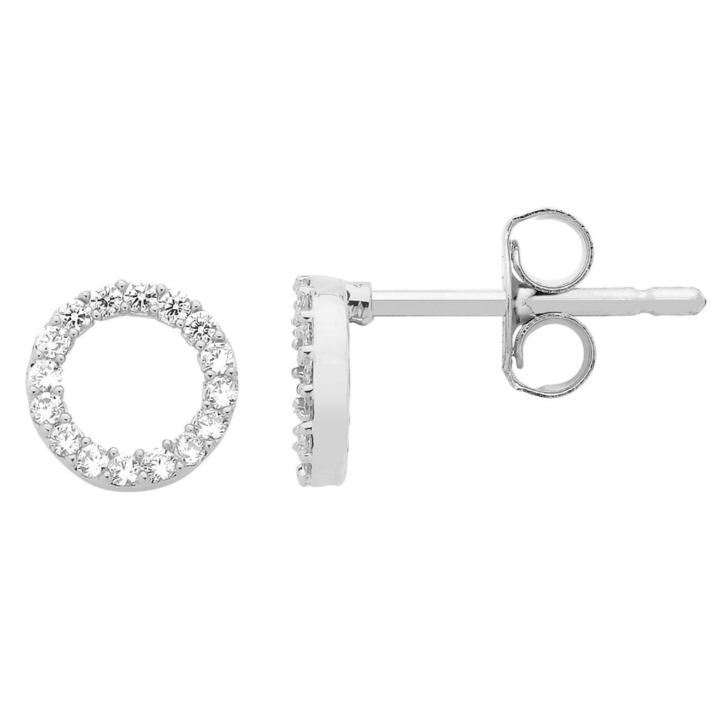 CZ Circle Earrings, Silver-Plated