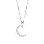 Moon & Star Necklace, Silver-Plated