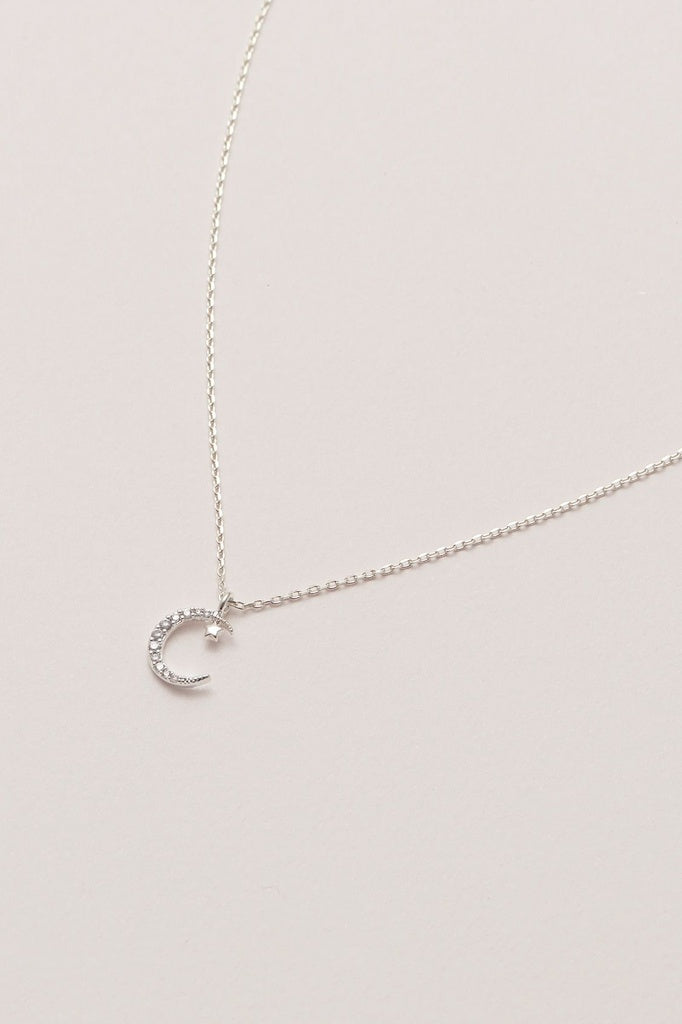 Moon & Star Necklace, Silver-Plated