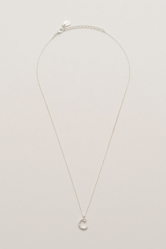 Moon & Star Necklace, Silver-Plated