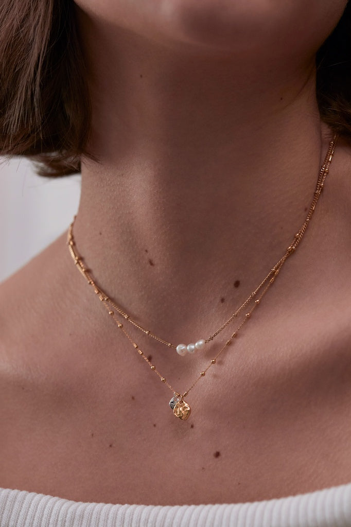 Triple Beaded Chain and Molton Pebbles Necklace