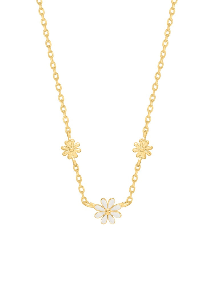 Triple Flower White Enamel Necklace