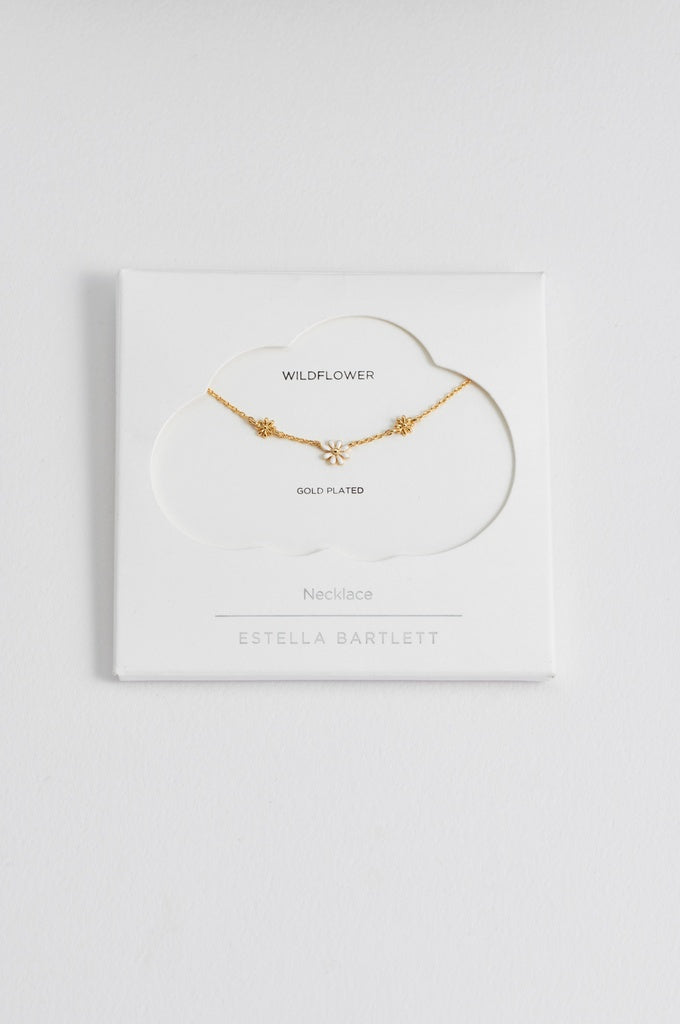 Triple Flower White Enamel Necklace