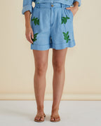 Daria Lyocell Short, Leaf Print on Blue