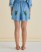 Daria Lyocell Short, Leaf Print on Blue