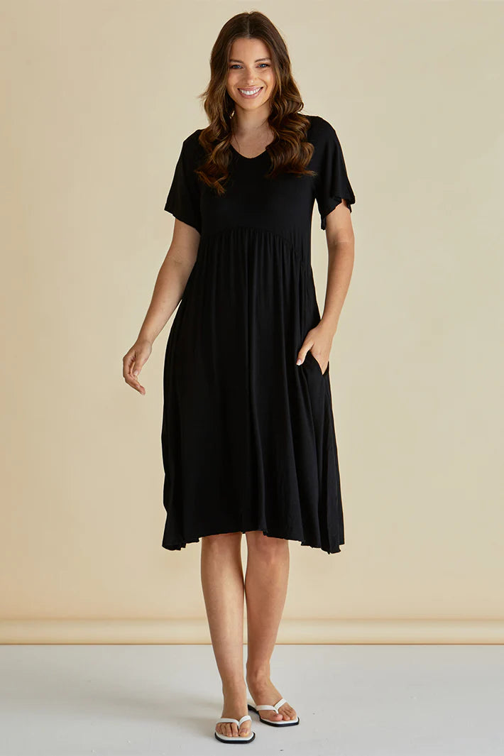 Donna V-Neck Dress, Black