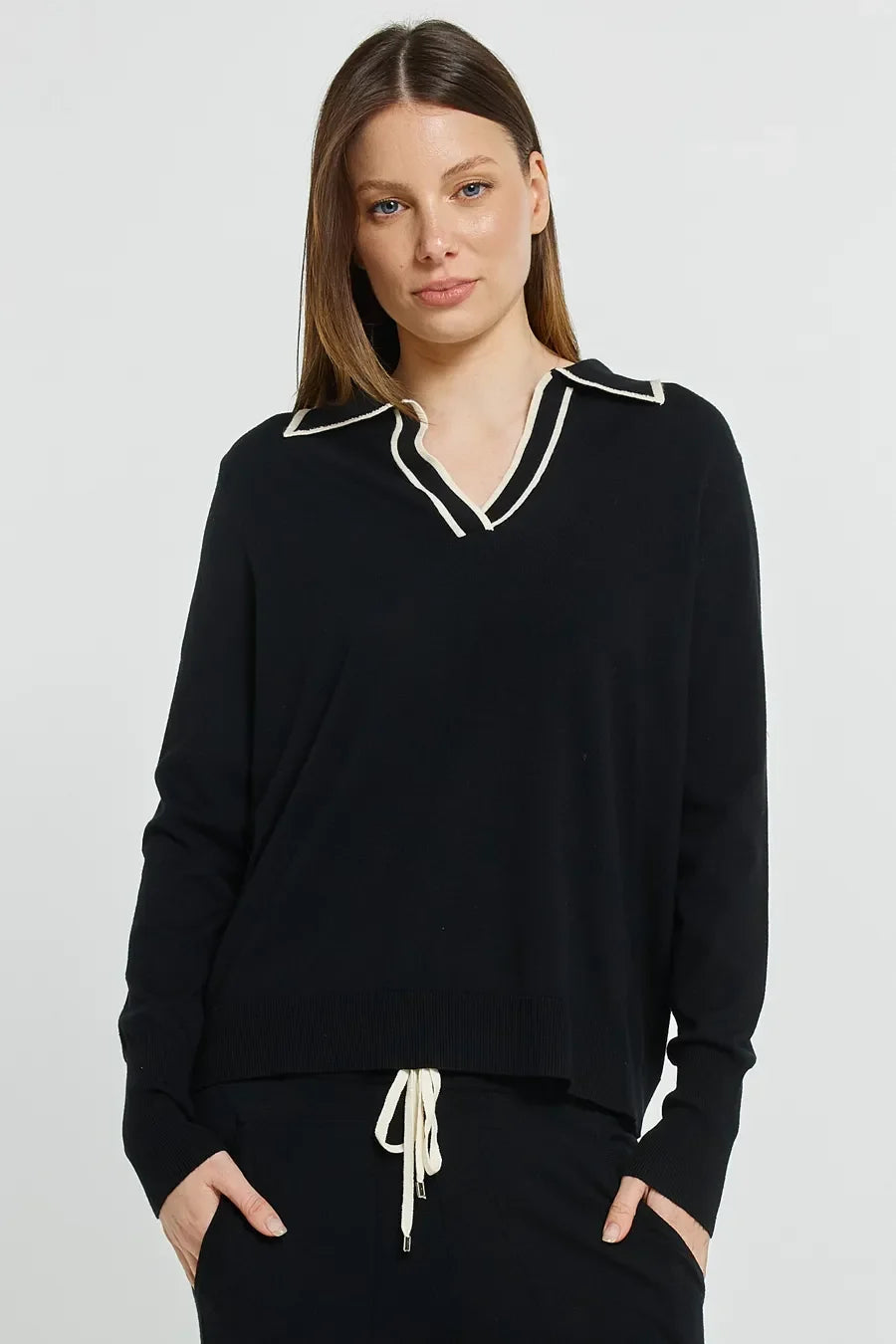 Makenna Polo Sweater, Black