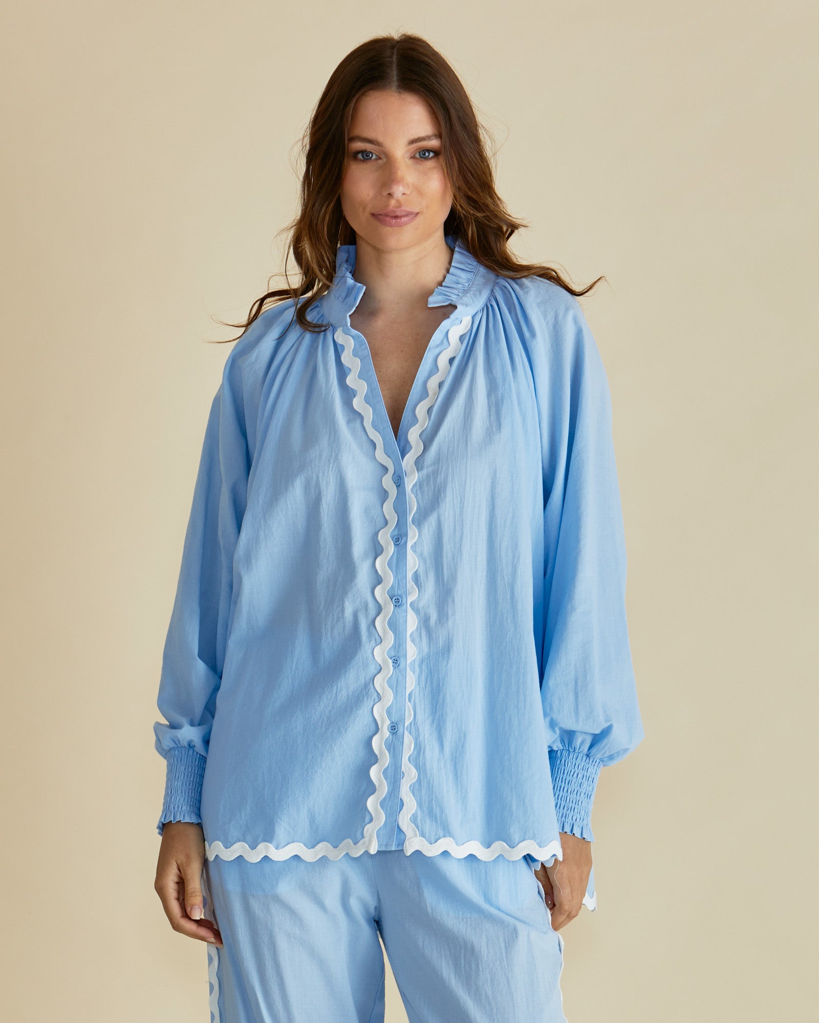 Romi Shirt, Blue Ric-Rac