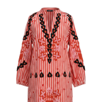 Juli Suzani Embroidered Kaftan Dress, Red Stripe