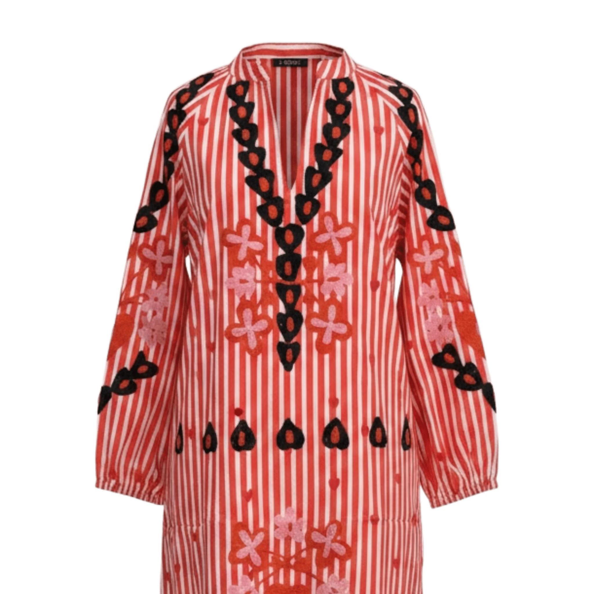 Juli Suzani Embroidered Kaftan Dress, Red Stripe