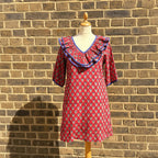 Keri Block Print Cotton Dress with Ruffle Detail, Poppy Red