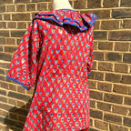Keri Block Print Cotton Dress with Ruffle Detail, Poppy Red