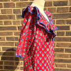 Keri Block Print Cotton Dress with Ruffle Detail, Poppy Red