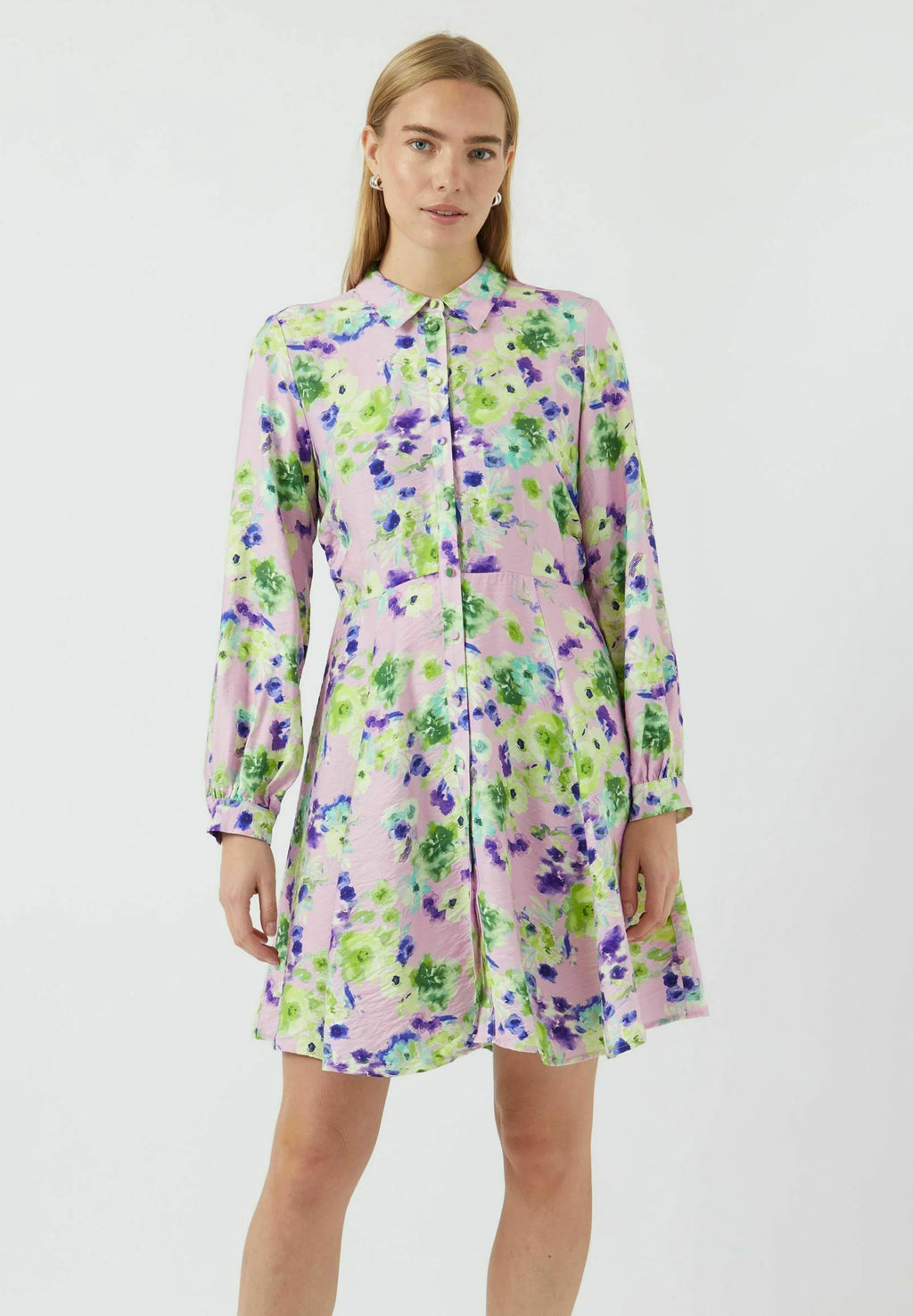 Kaya Long-Sleeved Shirt Dress, Pale Lilac
