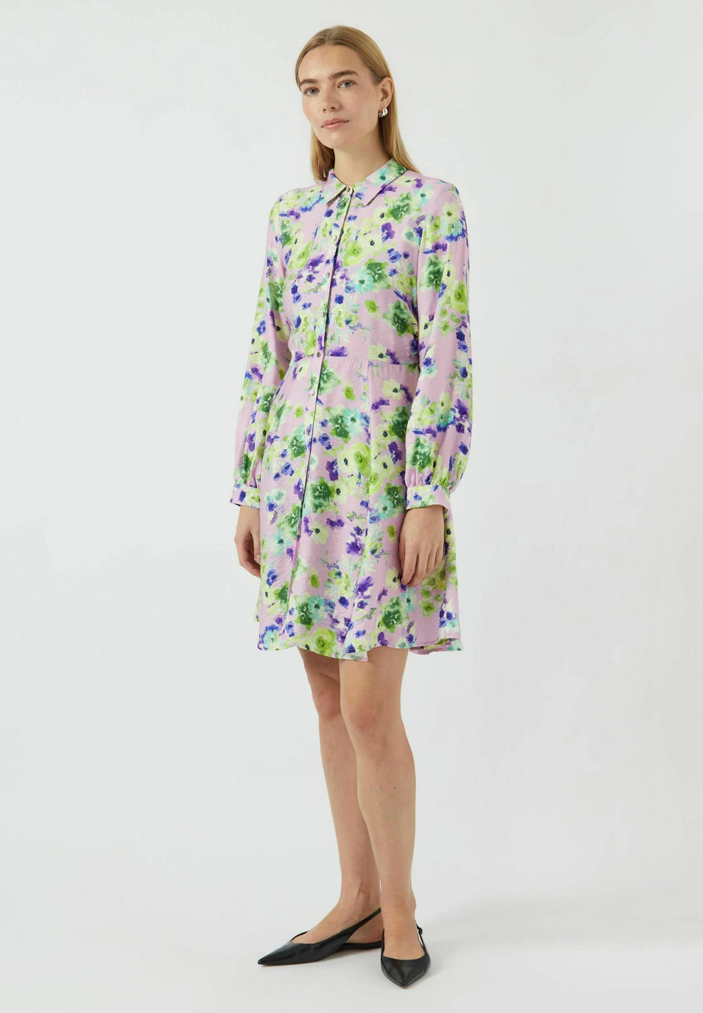 Kaya Long-Sleeved Shirt Dress, Pale Lilac