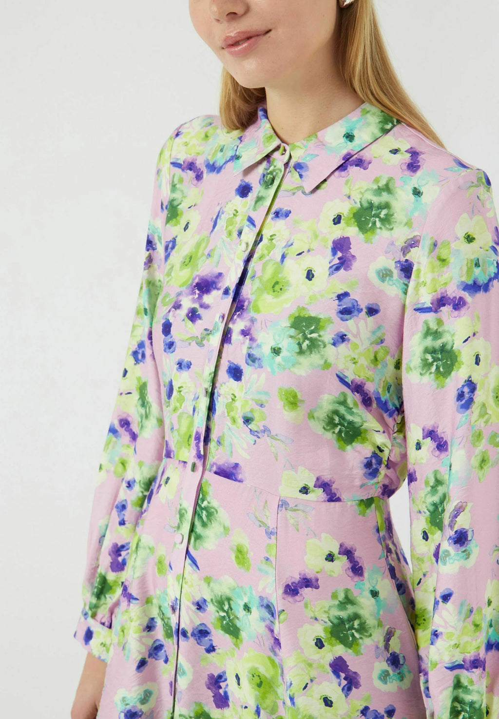 Kaya Long-Sleeved Shirt Dress, Pale Lilac