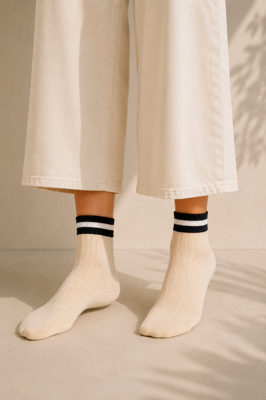 Clark Socks, Beige with Striped Tops