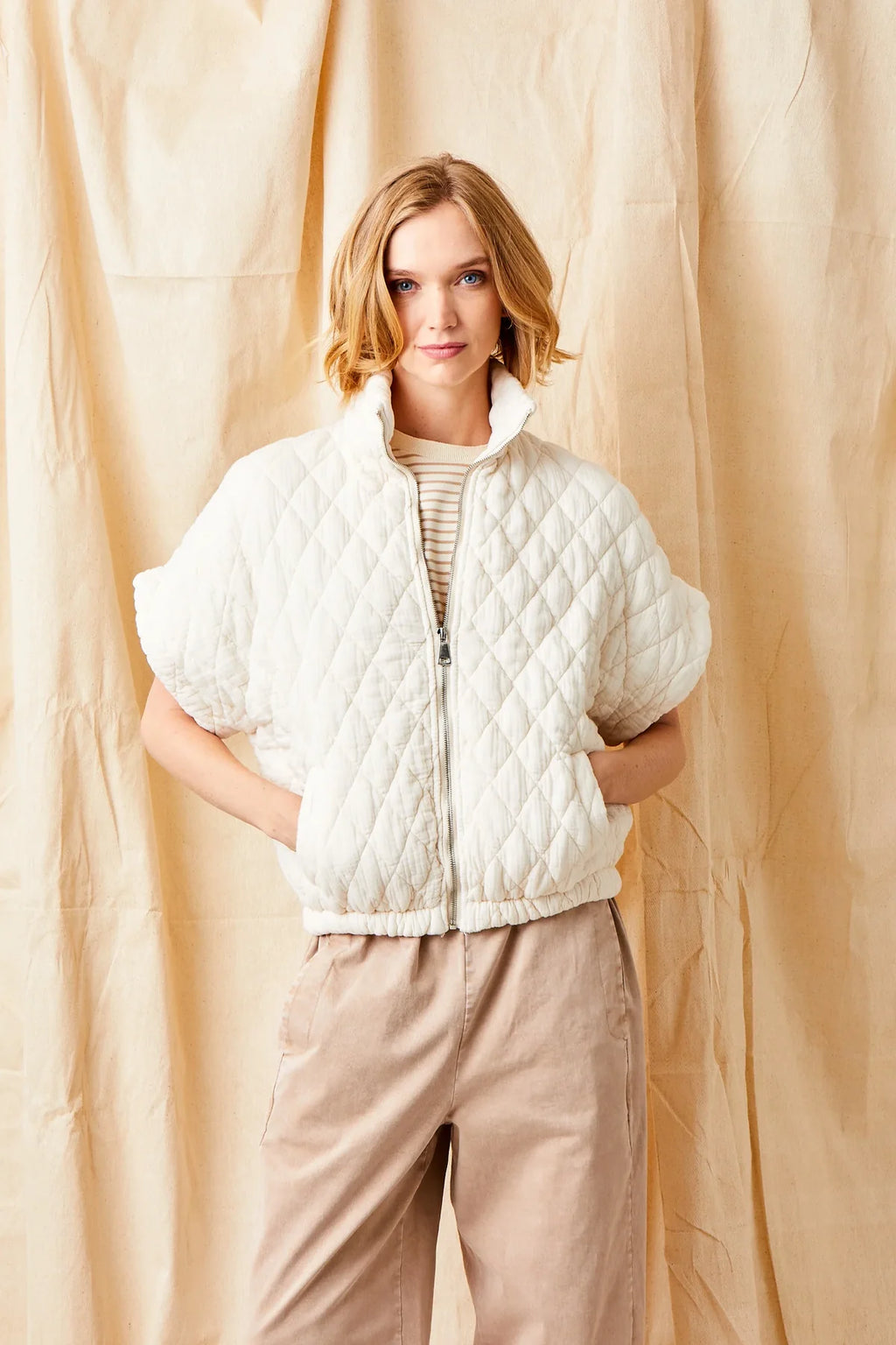 Charlston Quilted Short Sleeve Jacket, Buttermilk
